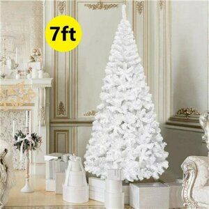 7ft White Artificial Christmas Tree Metal Stand Bushy Pine Xmas Decoration
